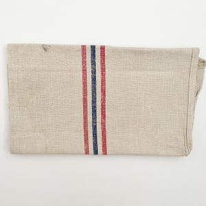 Antique Grain Sack with Blue and Red Stripes, Vintage grain Sack Fabric, Farmhouse Feedsack, French Flour Sack, Homespune BLR6