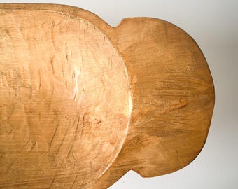 Hand-Carved Wooden Dough Bowl with Handle, Rustic Farmhouse Table Centerpiece