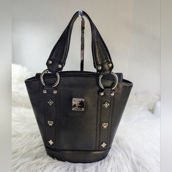 MCM Munchen Black Saffiano Leather Mini Bucket Bag V7504 Etsy