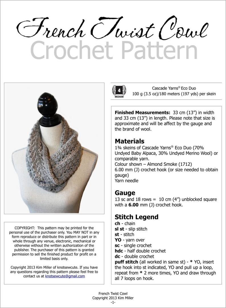 CROCHET PATTERN French Twist Cowl Instant Download PDF image 4