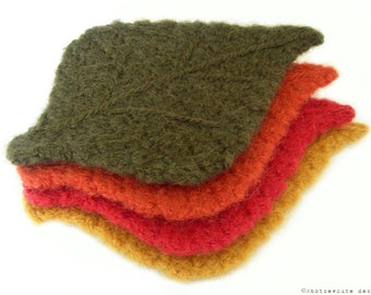 CROCHET PATTERN - Felted Tea Cozy and Leaf Coasters - Instant Download (PDF)