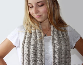 CROCHET PATTERN - Reversible Cable Scarf -  Instant Download (PDF)