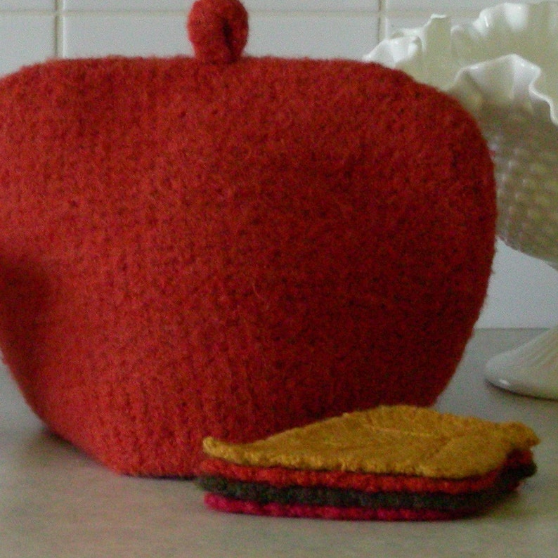 CROCHET PATTERN Felted Tea Cozy and Leaf Coasters Instant Download PDF image 3