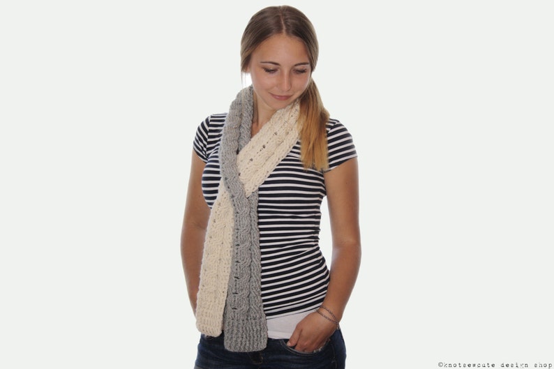 CROCHET PATTERN Cabled Keyhole Scarf Instant Download PDF image 1