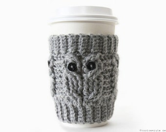 CROCHET PATTERN - Owl Love Coffee Cozy - Instant Download (PDF)