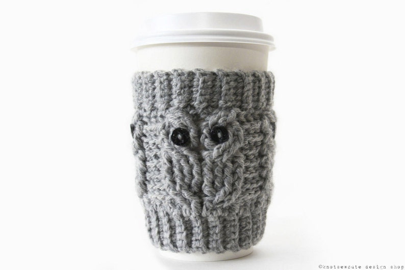 CROCHET PATTERN Owl Love Coffee Cozy Instant Download PDF image 1