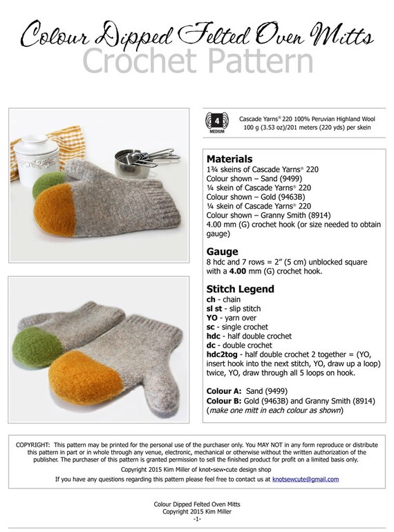 CROCHET PATTERN Colour Dipped Felted Oven Mitts Instant Download