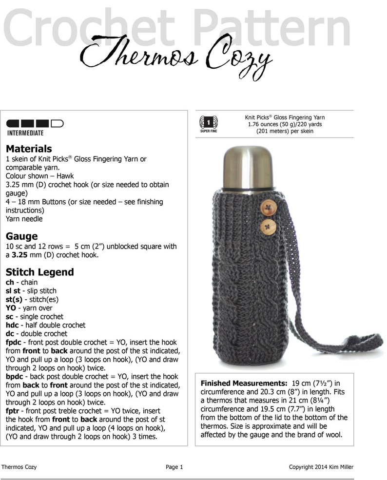 CROCHET PATTERN Thermos Cozy Instant Download PDF image 5