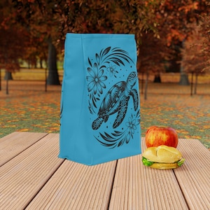 Sustainable Earth Turtle Print Lunch Bag, Insulated Food Tote, Cute Back-to-School Accessory, Beach Picnic Gift, Reusable Lunch Container