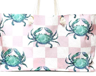 Beach Crab Weekender Bag, Summer Travel Tote, Nautical Weekend Bag, Beach Vacation Accessory, Gift for Ocean Lovers