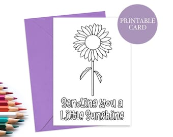 Printable Coloring Card | Sunflower Card | Sending a little Sunshine | Color it Yourself Card | Coloring Page Card | Instant Download