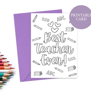 Tarjeta para colorear imprimible / Tarjeta del mejor maestro de todos los tiempos / Tarjetas de agradecimiento al maestro / Coloréelo usted mismo / Tarjeta de página para colorear / Descarga instantánea