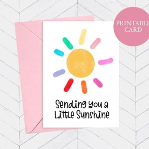 Envoi d'une petite carte Sunshine | Carte imprimable | Je pense à toi | Carte de distance sociale | Juste parce que la carte | Carte Soleil | Téléchargement instantané