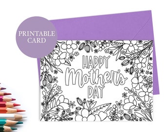 Printable Coloring Card | Happy Mother's Day | Floral Mother's Day card | Color it Yourself | Coloring Page Card | Instant Download