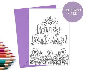 Printable Coloring Card | Birthday Card | Printable Birthday Card | Color it Yourself Card | Coloring Page Card | Instant Download