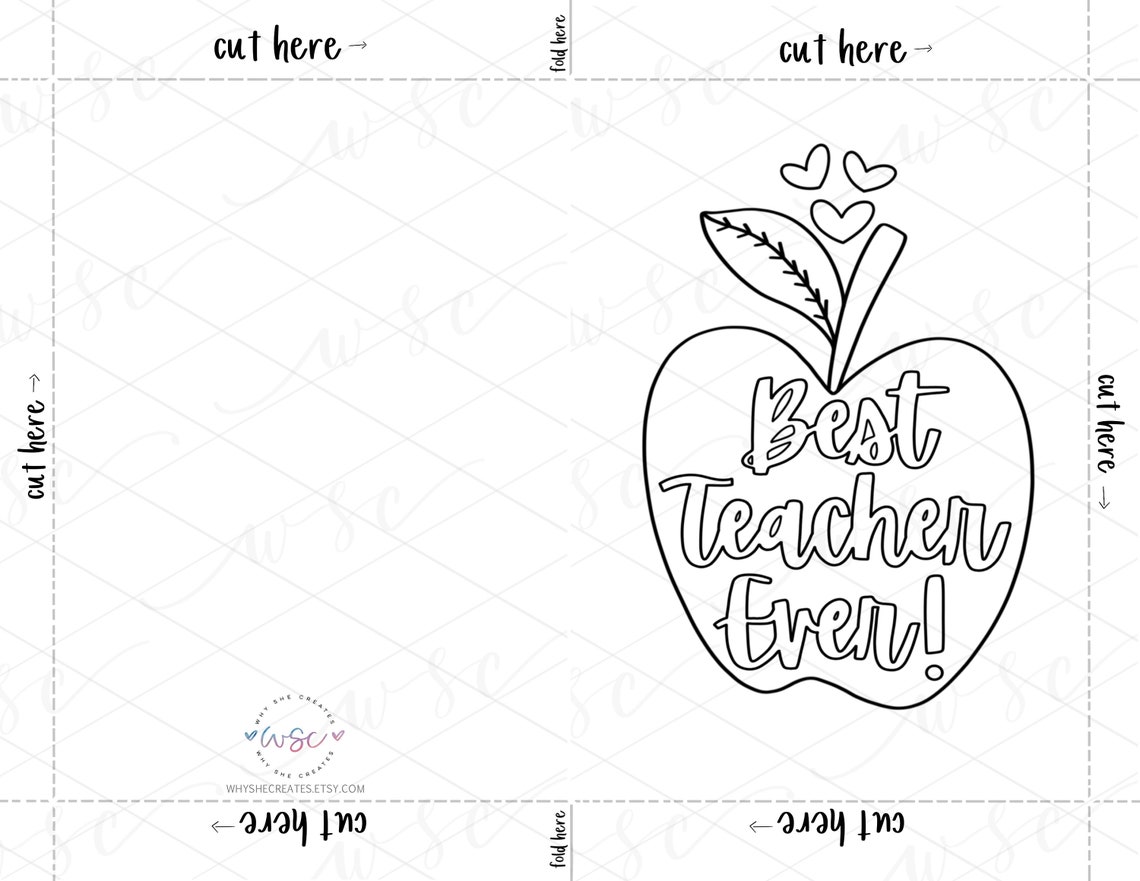 Printable Coloring Card Best Teacher Ever Card Teacher - Etsy