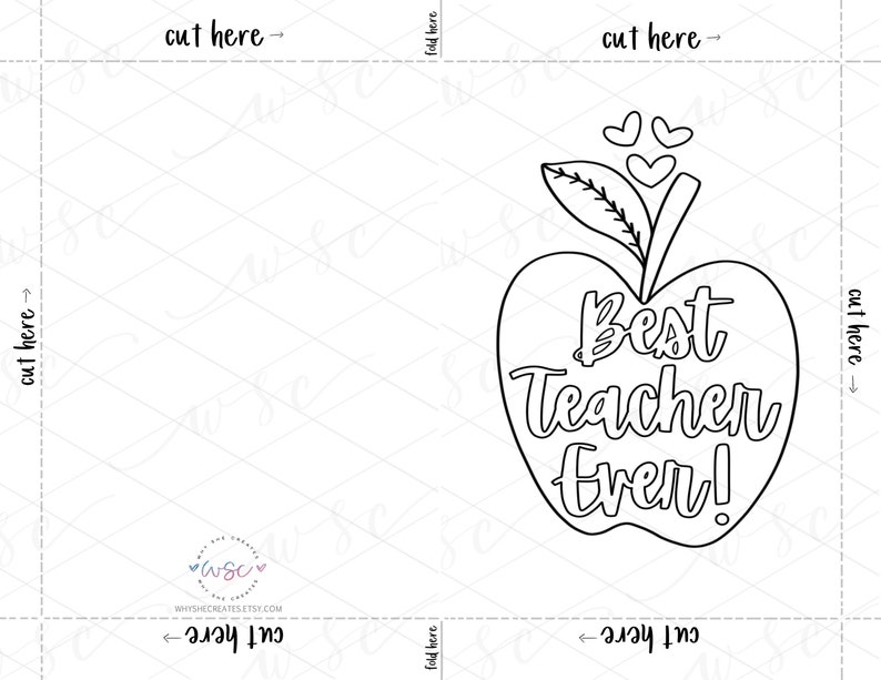 Printable Coloring Card Best Teacher Ever Card Teacher | Etsy
