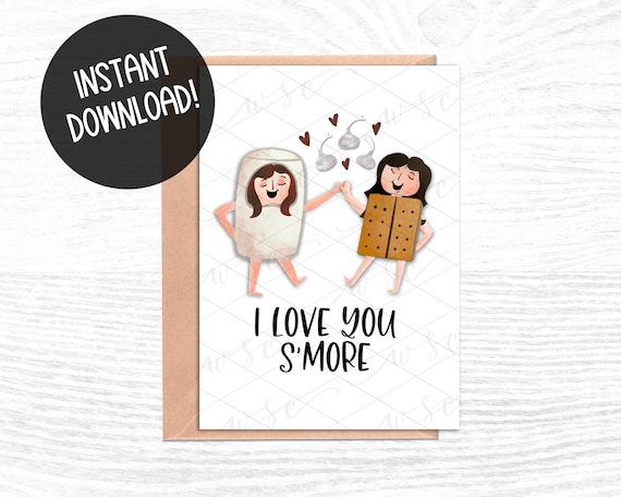 I Love You S/'more Funny Folded Greeting Card 5x7 Digital Instant Download Card Printable Downloadable Love Card