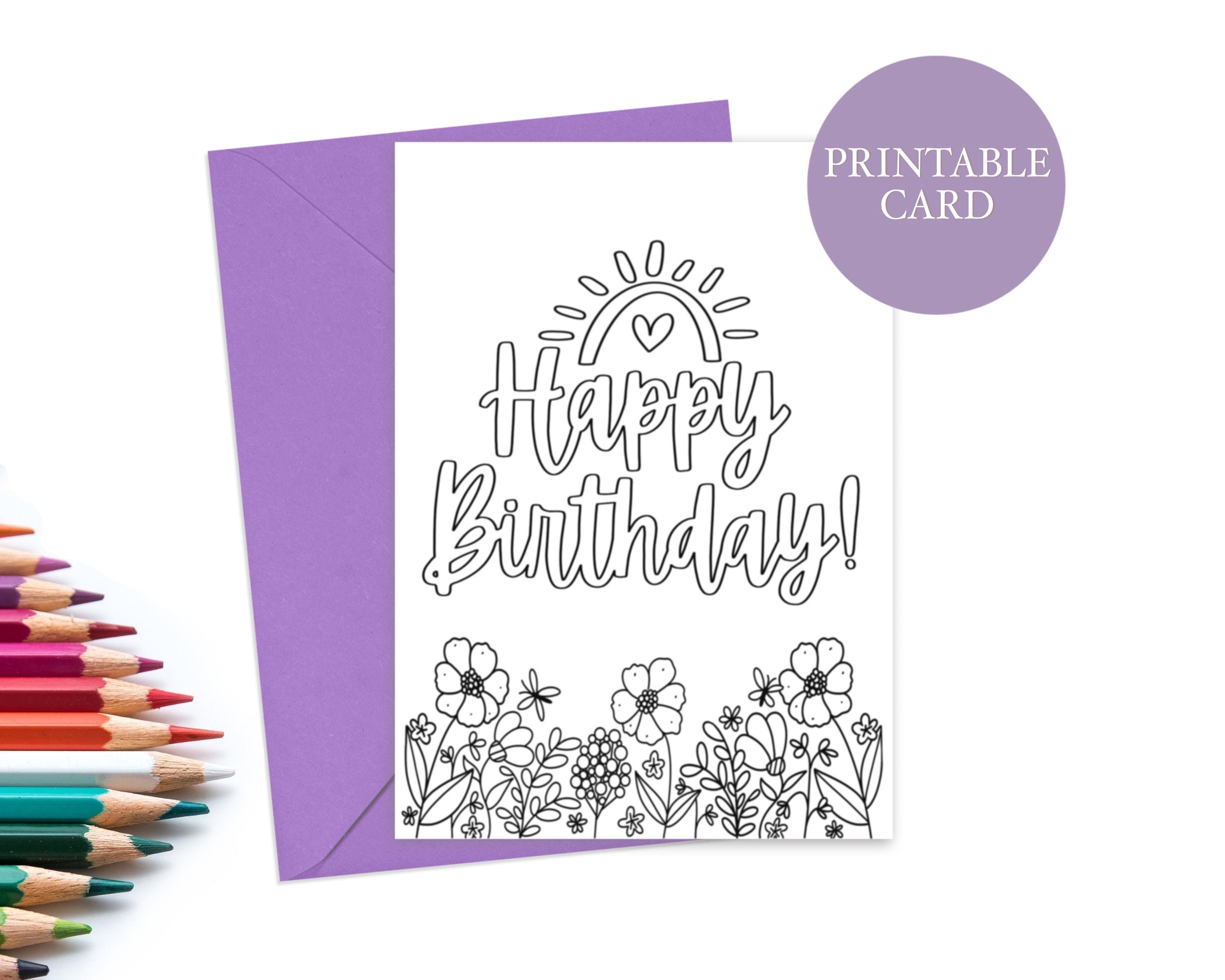 Printable Coloring Card Birthday Card Printable Birthday | Etsy