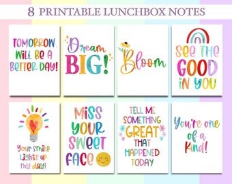 8 NEW Printable Lunchbox Notes | Positive Notes | Lunch Notes for Kids and Tweens | Encouragement Cards | Notes for Kids