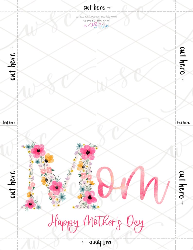 Peut inclure: Carte imprimable avec une lettre M florale et le mot "Maman" en &eacute;criture cursive rose. Le texte "Joyeuse f&ecirc;te des m&egrave;res" est plac&eacute; sous le mot "Maman".