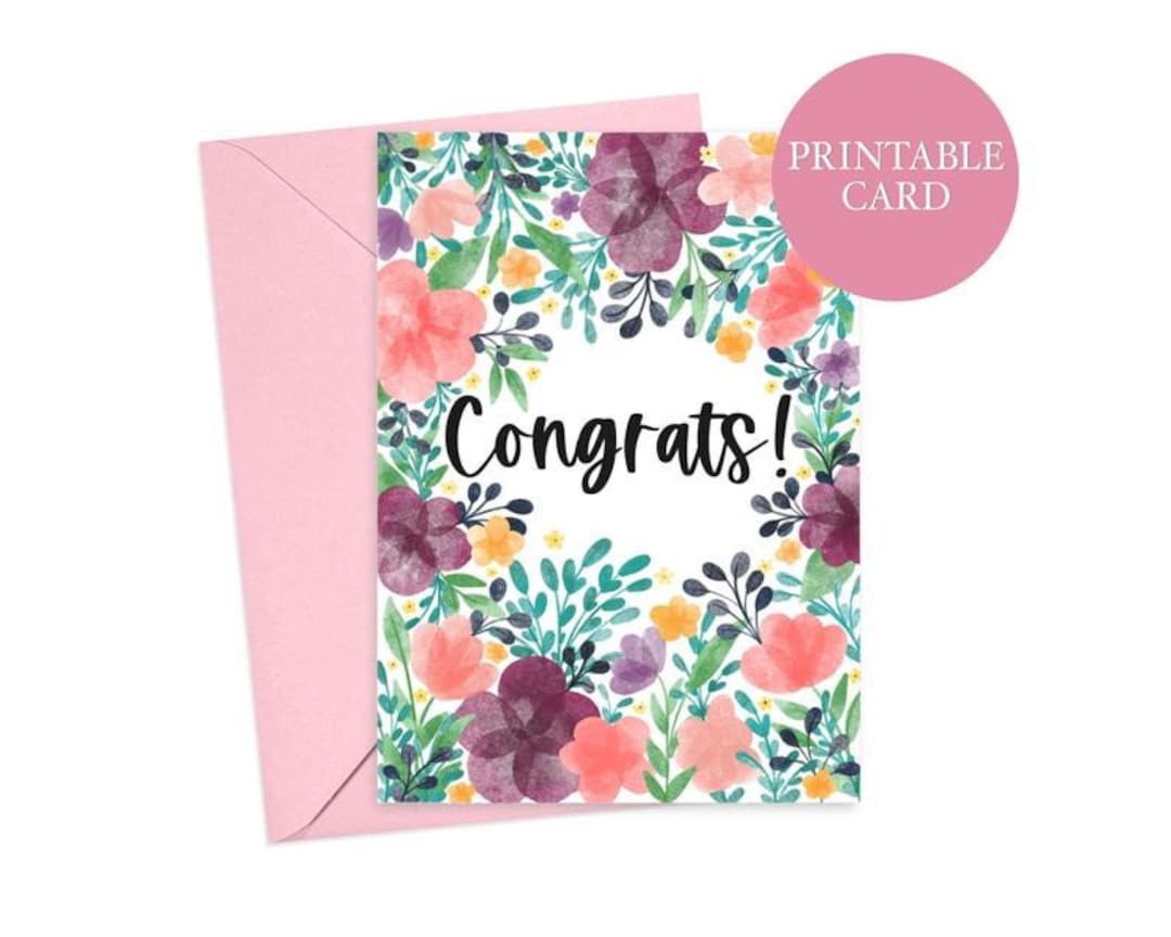 Floral Congratulations Card: Printable Greeting Card (PDF & JPG) - Etsy