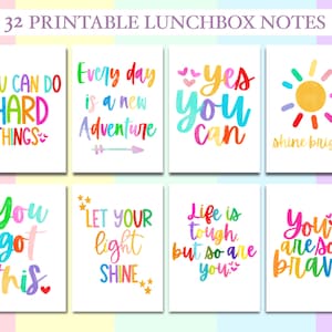 Wydrukowane notatki do lunchboxa | Pozytywne notatki | Inspirujące notatki dla dzieci i nastolatków | Karty zachęty | Notatki dla dzieci | 32 notatki PDF