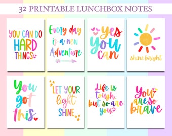 Printable Lunchbox Notes | Positive Notes | Inspiring Notes for Kids and Tweens | Encouragement Cards | Notes for Kids | 32 Notes PDF