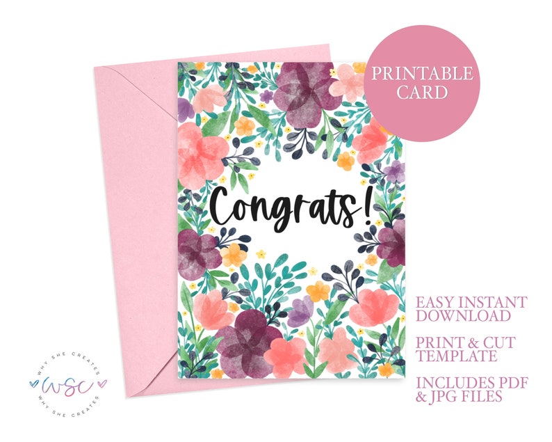 Floral Congratulations Card: Printable Greeting Card (PDF & JPG) - Etsy ...