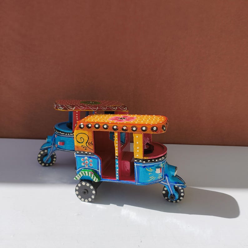 Small wooden tuk tuk colorful home accent