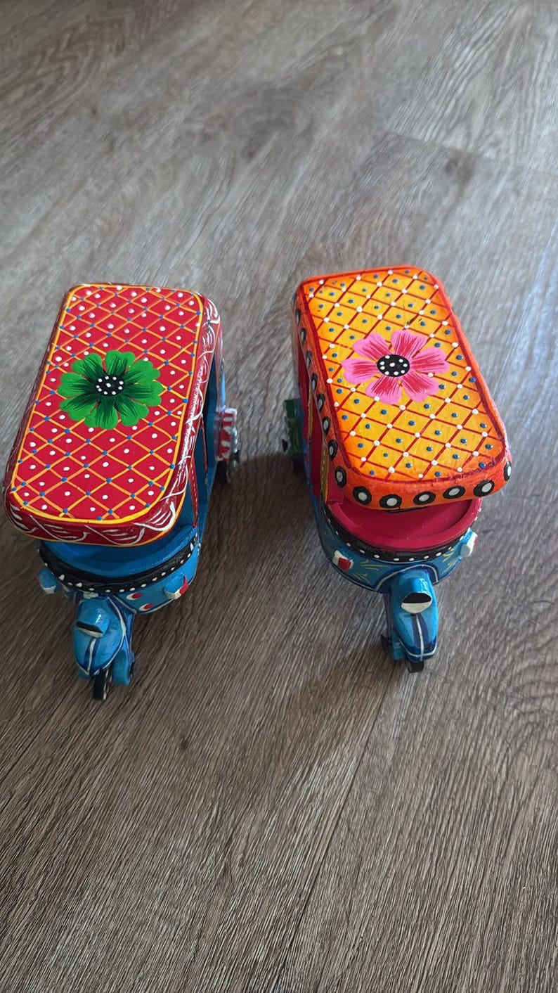Wooden Hand Painted Auto Rickshaw Toy, home decor image 8