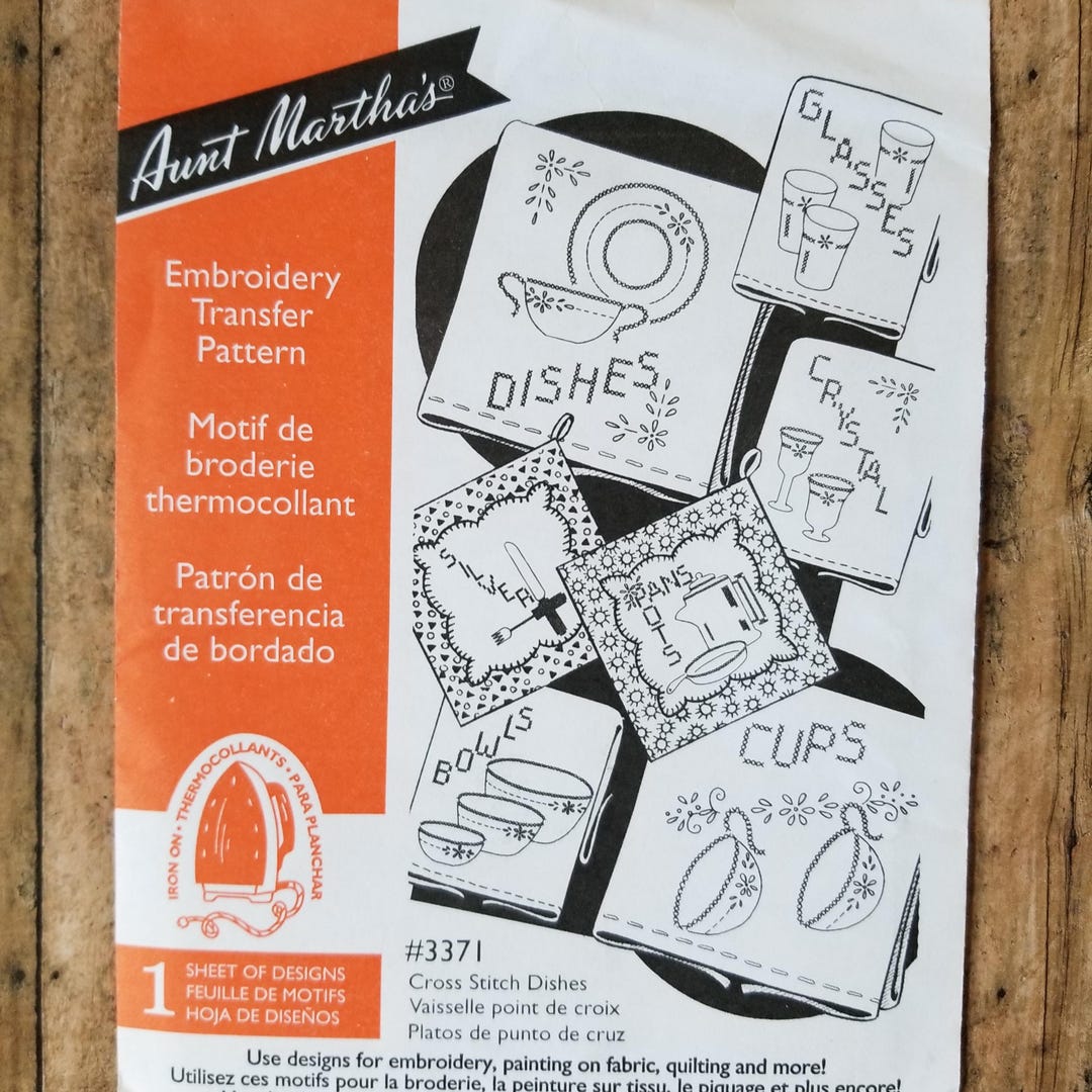 Aunt Martha's Embroidery Iron on Transfer Patterns Cross Stitch Dishes ...