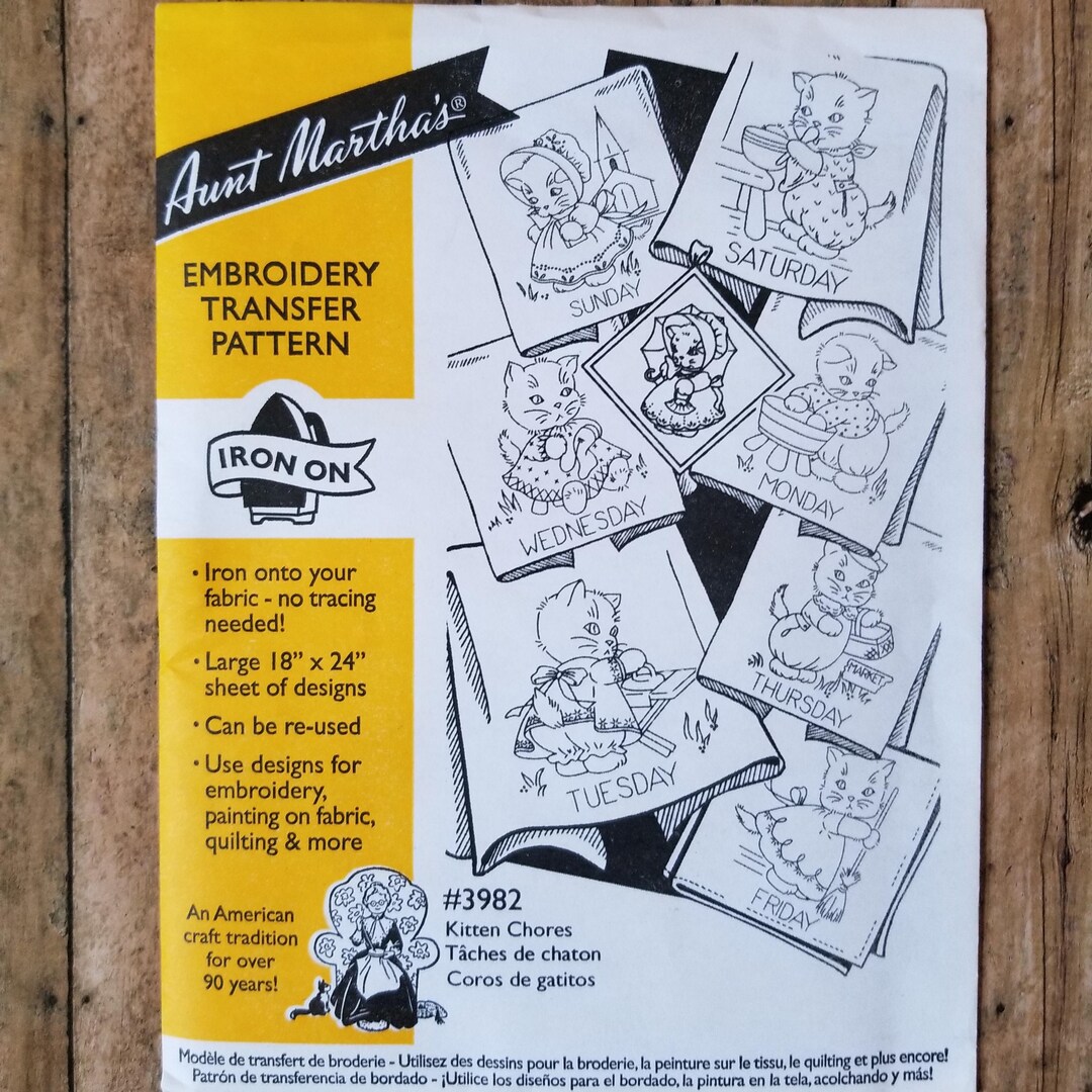 Aunt Martha's Embroidery Iron on Transfer Patterns Kitten Chores - Etsy