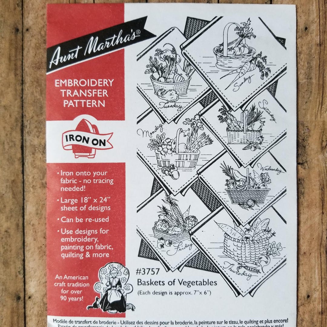 Aunt Martha's Embroidery Iron on Transfer Patterns Baskets of ...