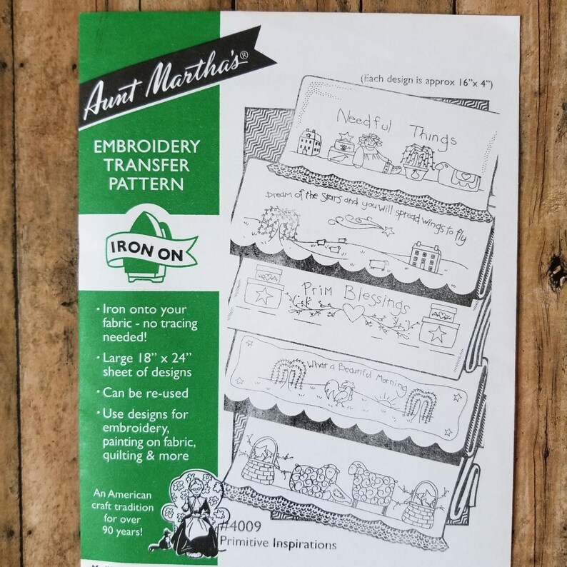 Aunt Martha's Embroidery Iron on Transfer Patterns Primitive ...