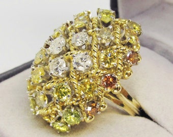 Multi Colored Diamond Dome Ring 18Kt Gold 1960-s. (580)