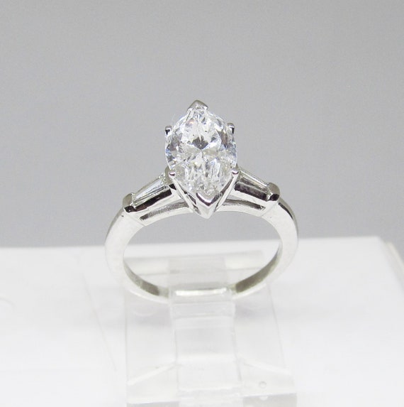 Engagement Ring, 1.65Ct Marquise Diamond, Platinu… - image 5