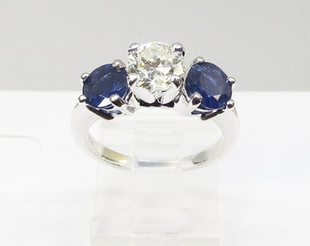 Engagement Ring Diamond and Sapphire 14Kt Gold (966)