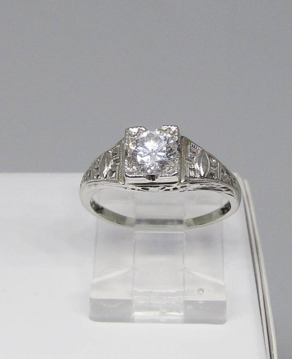Diamond Engagement Ring 18Kt White Gold Filigree A