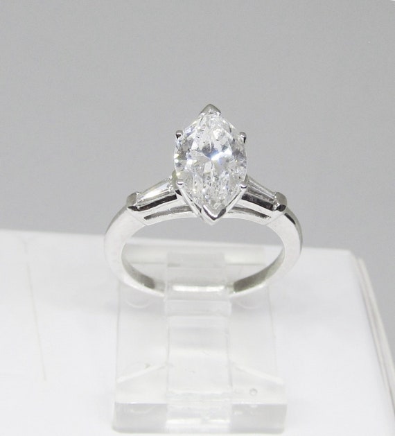 Engagement Ring, 1.65Ct Marquise Diamond, Platinu… - image 1