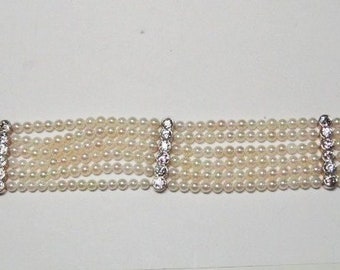 Antique Pearl and Diamond Bracelet Six Strands (662)