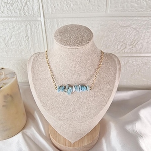 Handmade Gold Plated Larimar Necklace: Adjustable Gemstone Jewelry