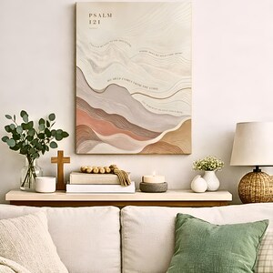 Psalm 121 Mountain Bible Verse Print, Scripture Artwork, Christian Mountain Art, Minimalist Topography Wall Decor (Digital Download)