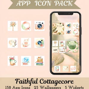 Faithful Cottagecore Android iOS Icons & Bible Verse Widgets, Sage Green Floral Theme, Boho Aesthetic Bundle (Digital Download)
