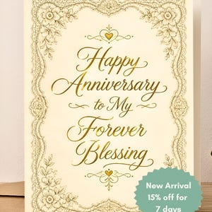Lace Border Anniversary Card, Gold Lettering Script, Forever Blessing Message, Faith‑Based Love Card,  Elegant Minimalistic Bride Gift