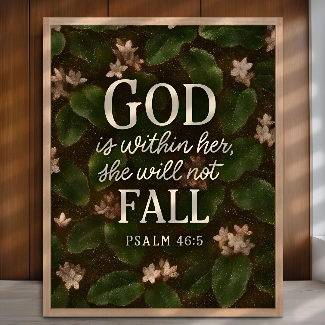 God is Within Her Wall Art – Psalm 46:5 With Pink Flowers Modern ...