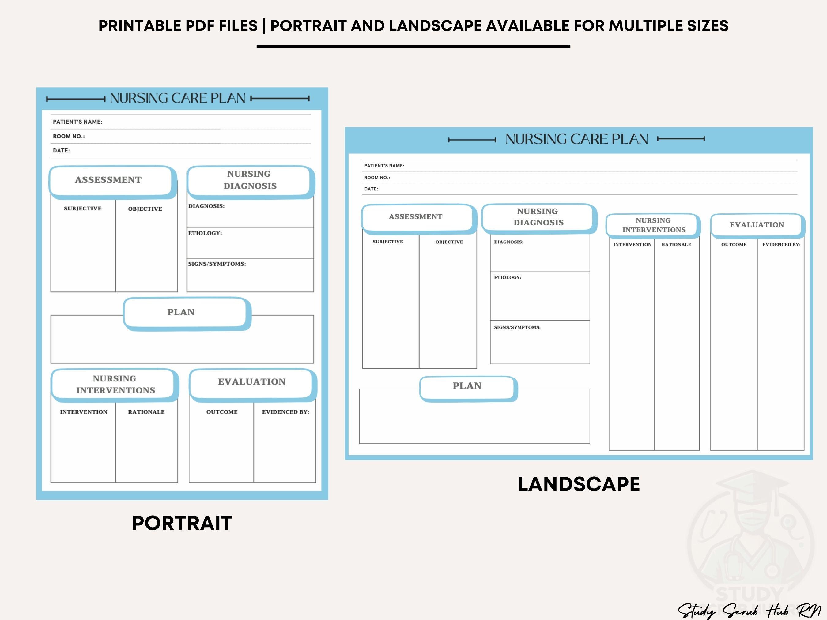Printable Nursing Care Plan Template, Nurse Care Plan Template, Nursing ...