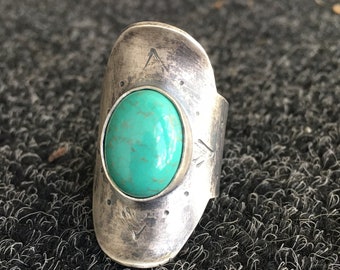 Turquoise saddle ring US size 8.5/ Boho turquoise ring/large turquoise ring/ statement turquoise ring/sterling silver and turquoise