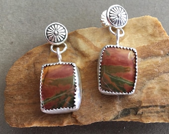 Jasper & Sterling Silver SW post style earrings with dangle/OOAK