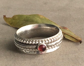 Garnet stacker/spinner ring/sterling silver ring/textured rings/beaded wire rings/cute ring/perfect gift ring/moonstone lover ring/OOAK